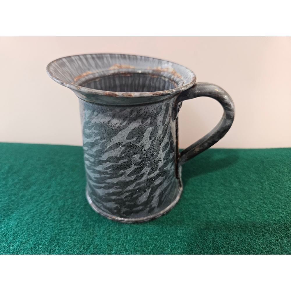 Antique Gray Enamelware Graniteware 3 1/2” Small Creamer / Syrup Pitcher
